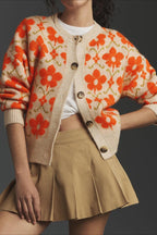 Jacquard Button-Up Knit Cardigan