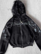 Detachable Fleece Hooded Print Jacket