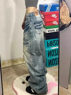Washed Retro Straight Tube Boyfriend Jeans