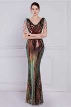 Beaded Floral Sequin Mermaid Party Dress