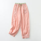 Summer thin elastic waist cropped wide-leg pants