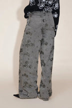 Jhenie Denim Beaded Sequin Floral Pattern Mid Rise Pocket Wide Leg Jeans