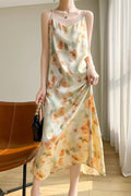 Satin Floral Print Spaghetti Strap Cami Slip Midi Dress