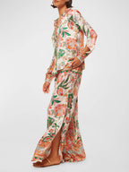 Unique Flower Print Slit Blouses