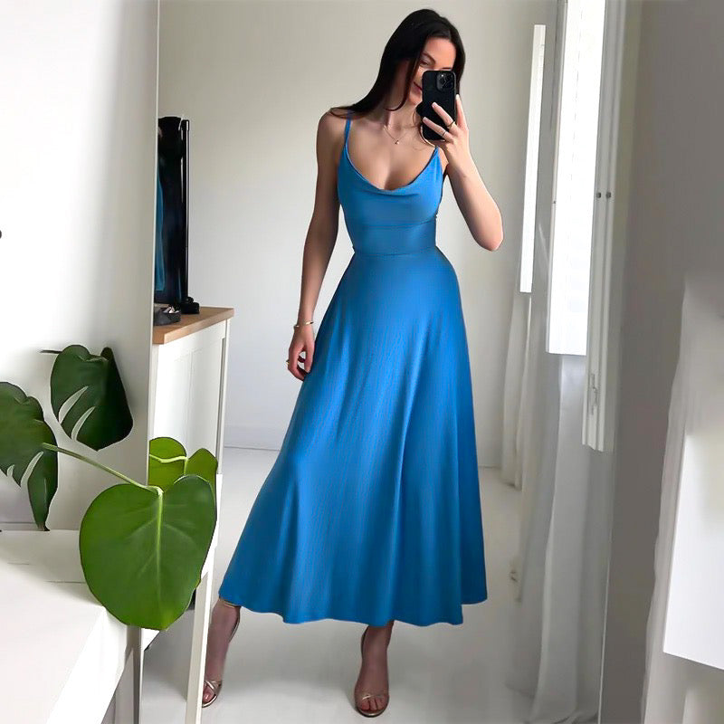 Vittoria Effortless Long, Figure Hugging Dress with Thin Straps Chic Silhouette Collection