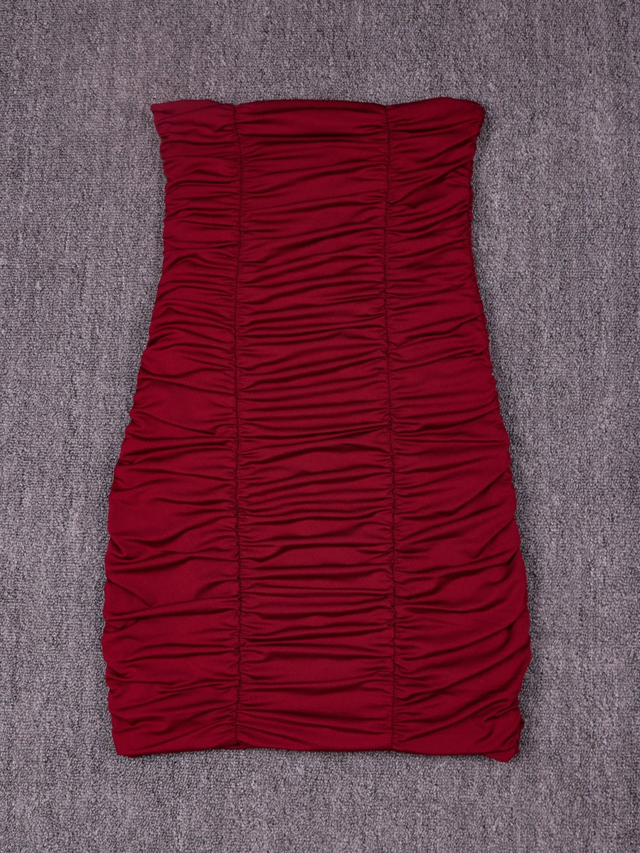Strapless Nightclub Pleated Bodycon Mini Dress