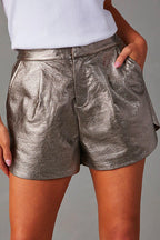 Side Split Pocketed Faux Leather Shorts
