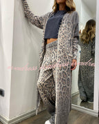 Comfort first Leopard Print Pocket Long Sleeve Cardigan Elastic Waist Pants Set