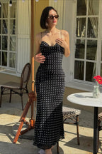 Polka Dot Spaghetti Strap Cowl Neck Slip Maxi Dress