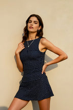 Crew Neck Tank Strap Polka Dot Flared A-Line Mini Dress