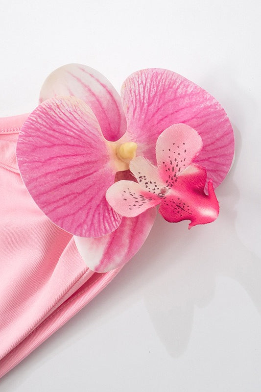 One-Shoulder Pleated Floral Birthday Dress