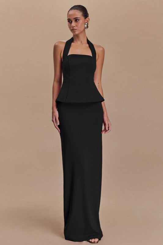 Halter Backless Maxi With Side Slit Dress