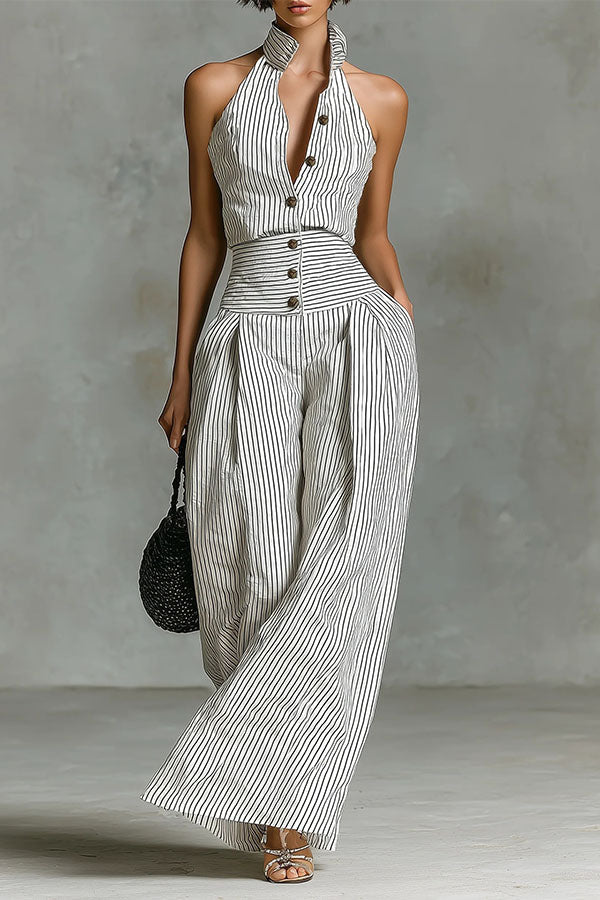 Striped Halter Neck Jumpsuit