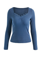 Lace Trim Black Long Sleeve Knit Top