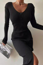 V-Neck Bodycon Knit Sweater Dress