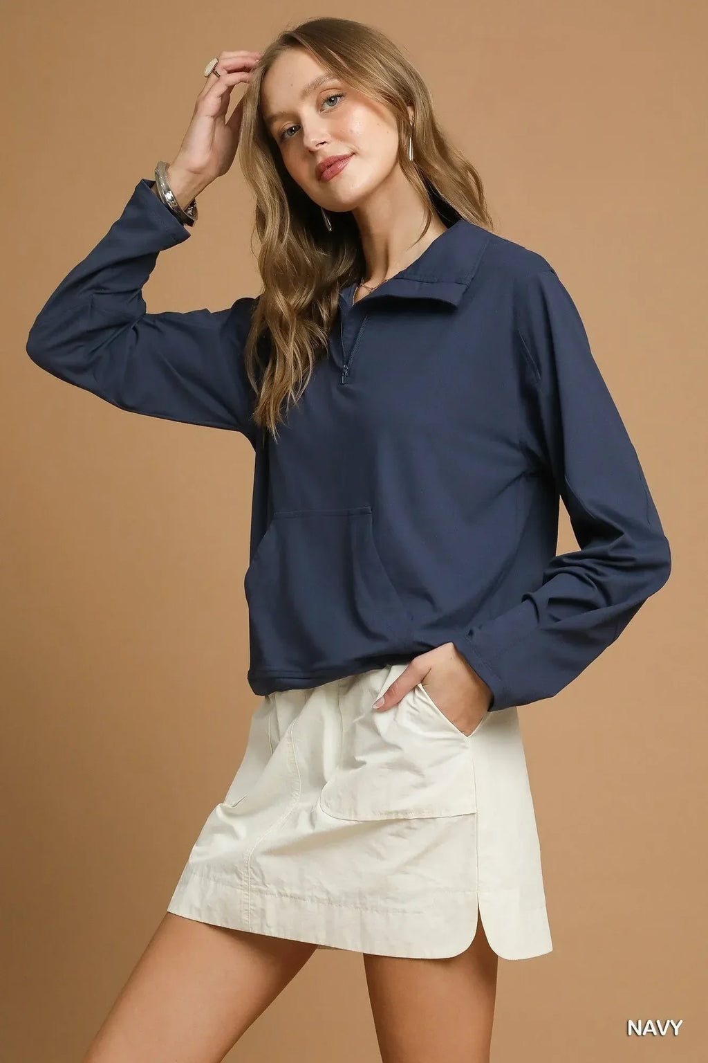 Umgee Half-Zip Sweatshirt with Front kangaroo pocket