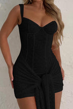 Floral Lace Bustier Corset Seam Front Knot Hip Tie Bodycon Mini Dress