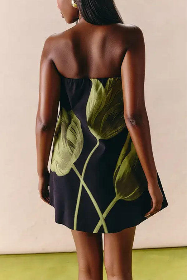 Daphne Retro Botanical Strapless Dress