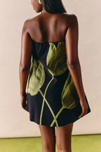 Daphne Retro Botanical Strapless Dress