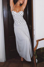 White Lace Polka Dot Cami Mermaid Maxi Dress