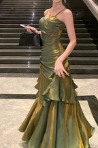 Sweetheart Spaghetti Strap Ruched Knot Detail Tiered Mermaid Maxi Gown