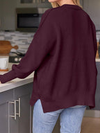 Solid Crew Neck Cape Sleeve Slit Sweater