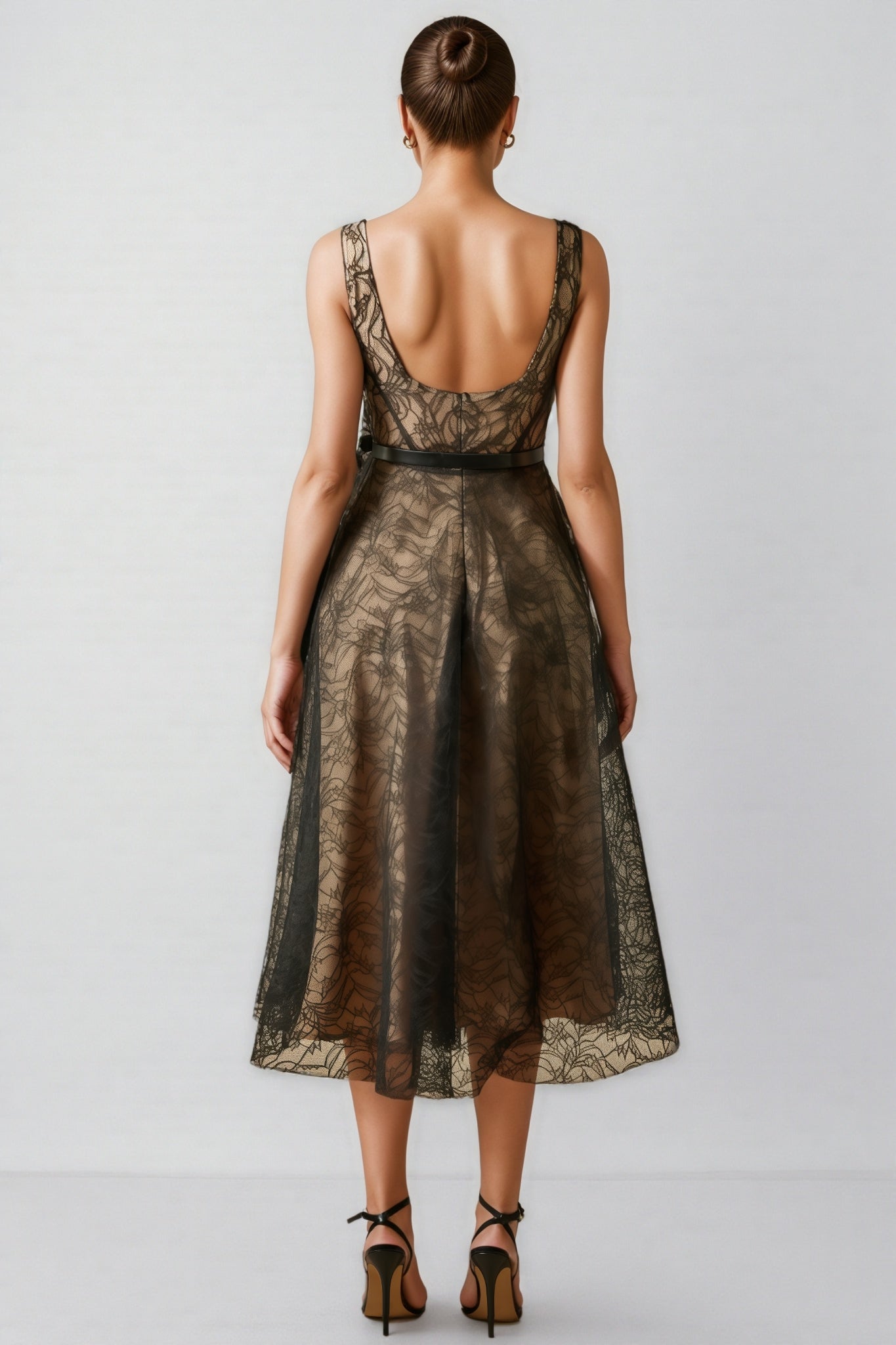 Eloise Floral Applique Lace Overlay Midi Dress