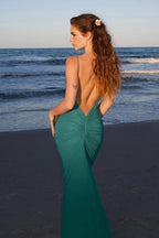 Cowl Neck Spaghetti Strap All Over Ruched Bodycon Midi Dress