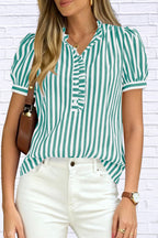 Frill Striped Puff Sleeve Blouse | Chic Women__ Top