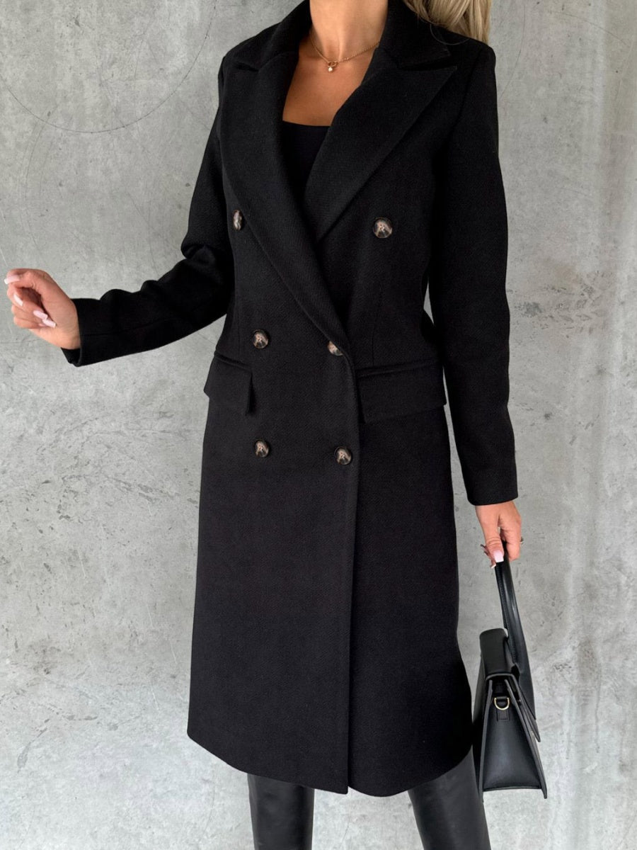 Long Sleeves, Lapel, Solid Color, Double-breasted, Slim Fit Coats
