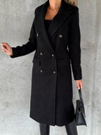 Long Sleeves, Lapel, Solid Color, Double-breasted, Slim Fit Coats