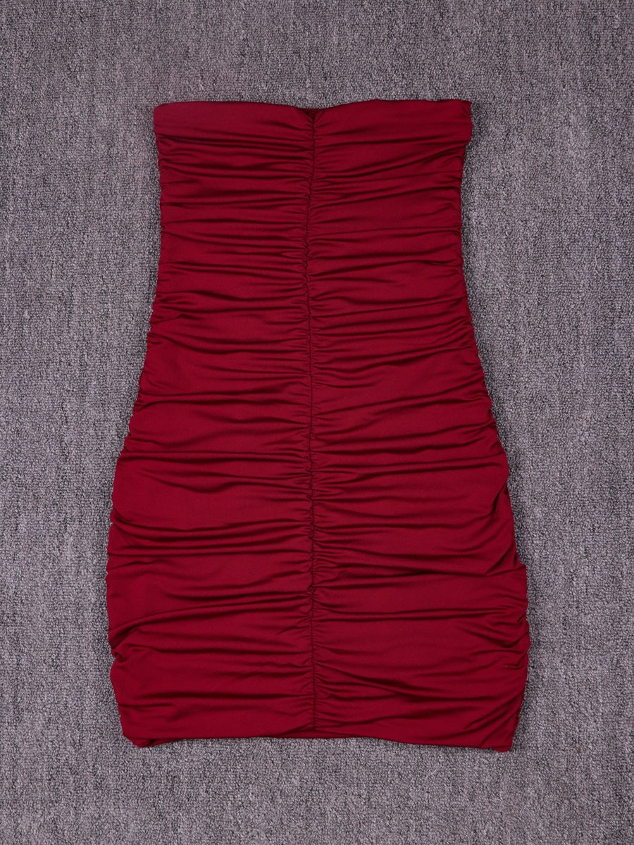 Strapless Nightclub Pleated Bodycon Mini Dress