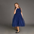 Girls Strapless Ruffled Pearl Embellished Tulle Maxi Mini Dress