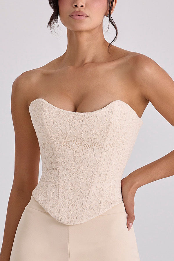 Sprinkle of Romance Floral Lace Off The Shoulder Corset Tank and Mid Rise Stretch Shorts Set