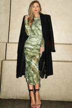 Floral Mesh Ruched Long Sleeve Maxi Dress