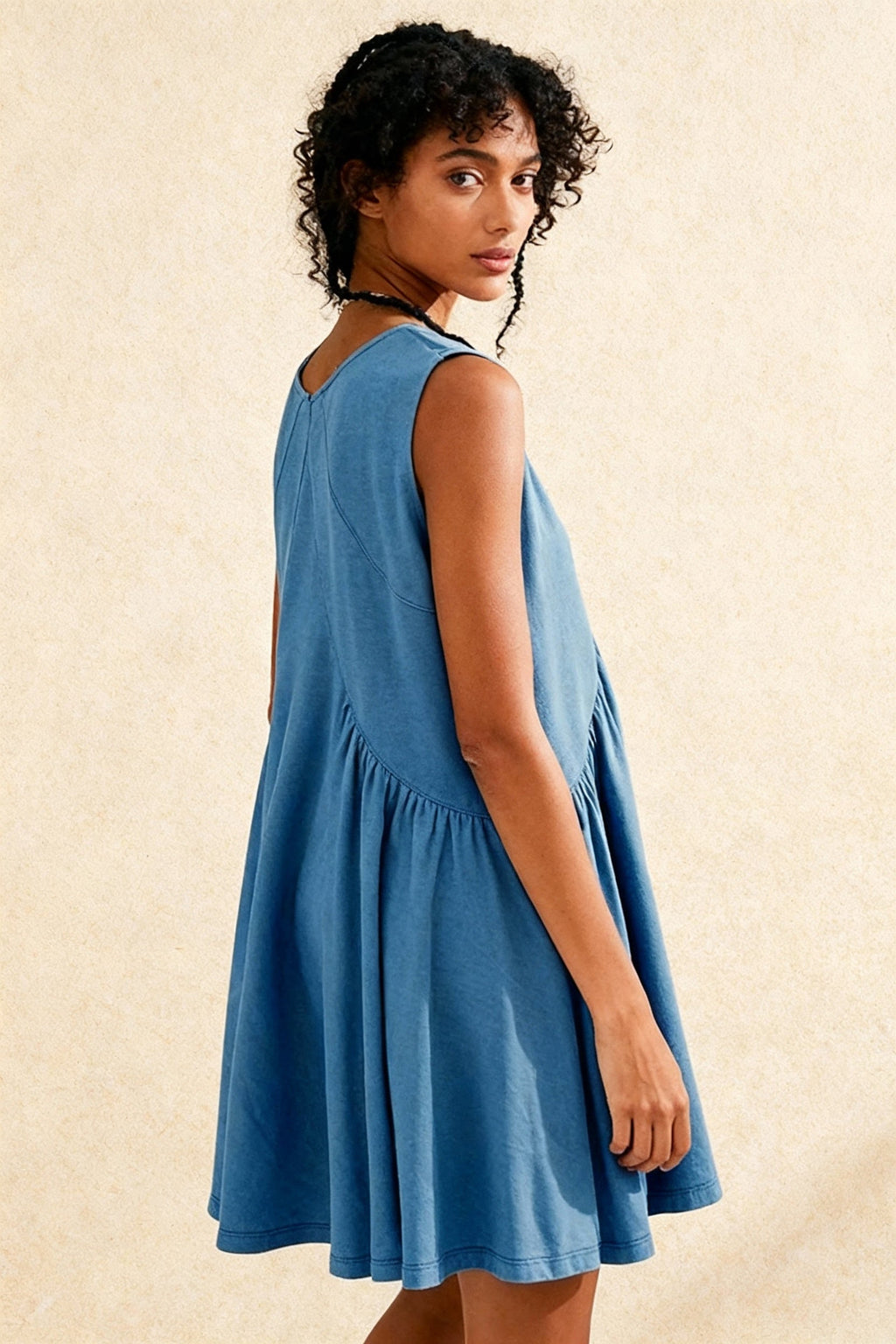 Deep V-Neck Empire Waist Pleated Babydoll Flared Mini Dress