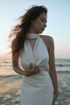 Satin V-Neck Halter Backless Maxi Dress