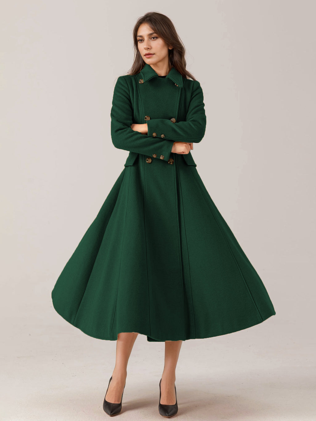 Flared Wool Blend Coat For Woman Red Turndown Collar Double-breasted Elegant 2026 Winter Outerwear
