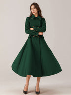 Flared Wool Blend Coat For Woman Red Turndown Collar Double-breasted Elegant 2026 Winter Outerwear