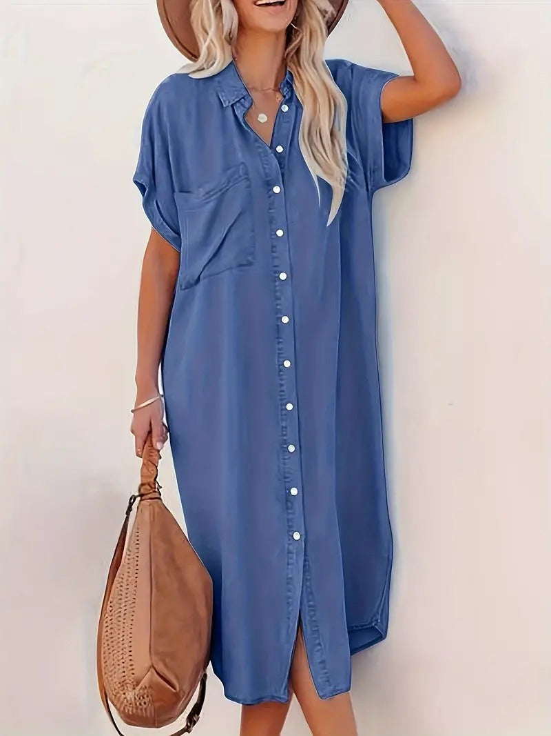 Carina Chic Denim Dress Batwing Sleeves Designer Edit