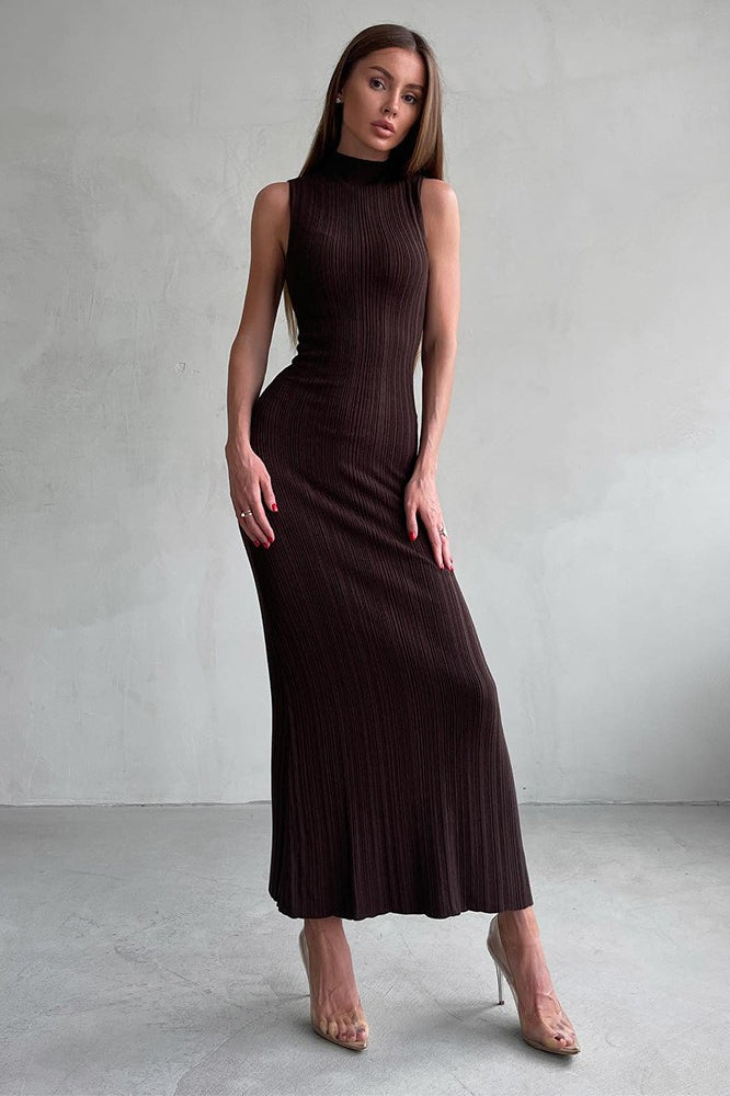 Sleeveless Turtleneck Knit Sweater Dress