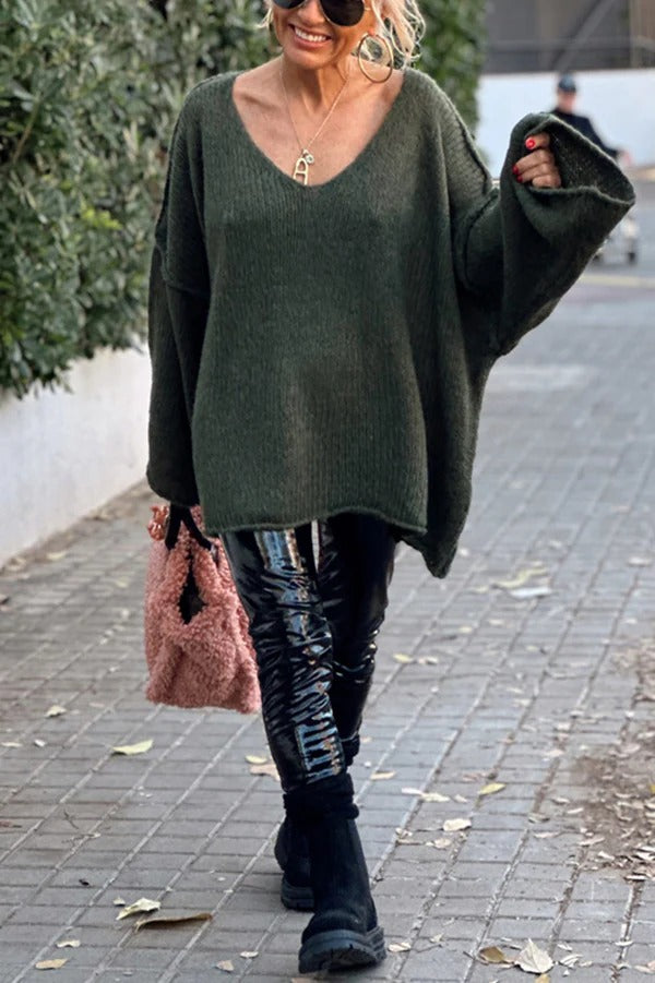 | Patchwork knitted sweater, V-neck, long sleeves