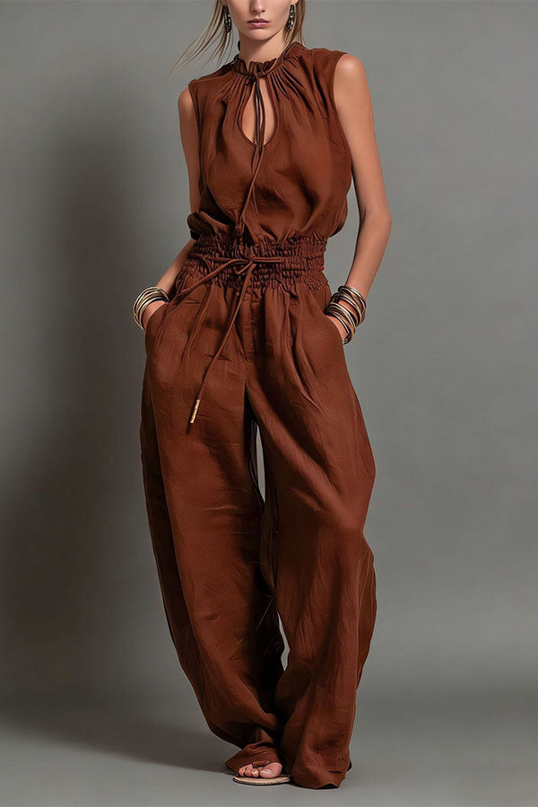 Chic Sleeveless Top and High-Waisted Wide-Leg Pants