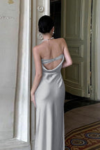 Strapless Ruched Waist Satin Mermaid Hem Maxi Gown