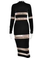 Mesh Patchwork Dress Long Sleeves See Through Party Bodycon Dresses