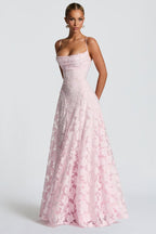 Floral Lace Cross Back Lace Up Open Back A-Line Maxi Gown