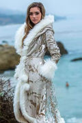 Faux Fur Sequin Hooded Cosplay Party Overcoat