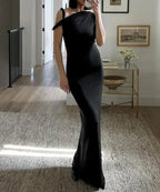 Asymmetric Multi-Strap Cold Shoulder Bodycon Maxi Dress