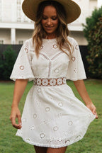 Cutout Round Neck Short Sleeve Boho Dress