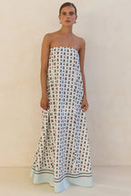 Strapless Contrast Band Hem A-Line Maxi Dress